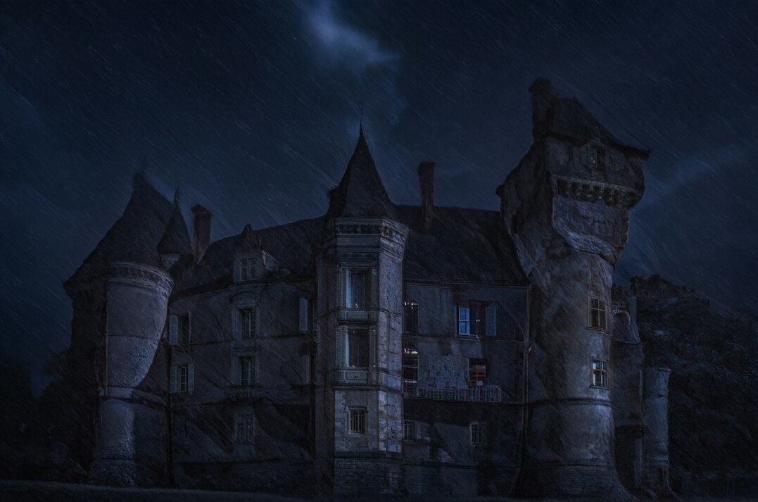 haunted house at night